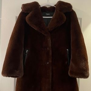 The Kooples Paris Long Brown Faux Fur Coat